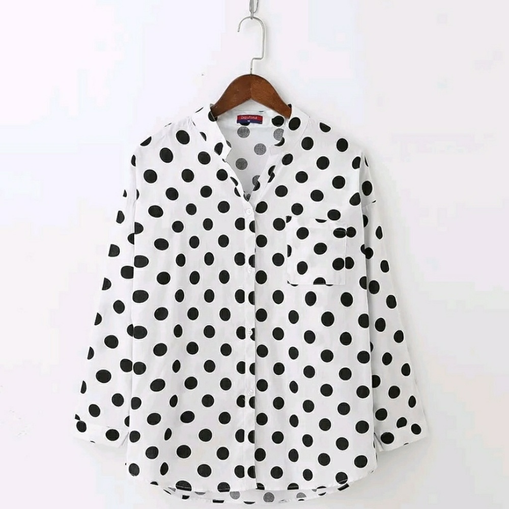 Dioufond Black and White Polka Dot Blouse